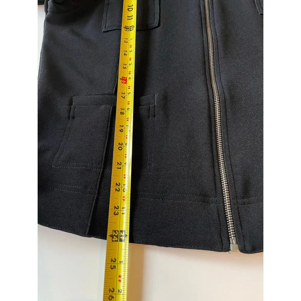 Chico’s Full Zip Black Jacket Sz L Stretch Knit Minimalist Normcore Staple